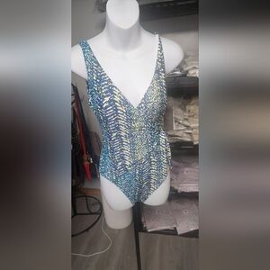 Vince Camuto Blue and Yellow One Piece Swimsuit